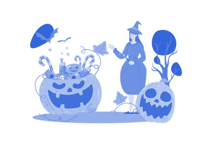 Halloween witch giving out candies for kids  Illustration