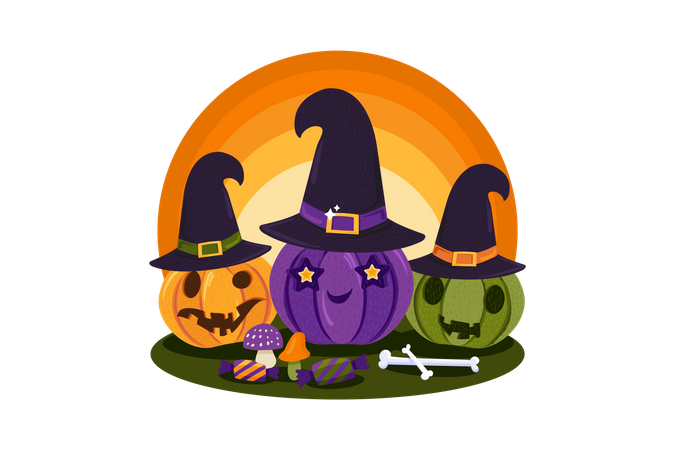 Halloween Witch Pumpkins  Illustration