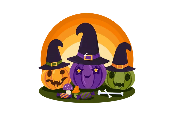 Halloween Witch Pumpkins  Illustration