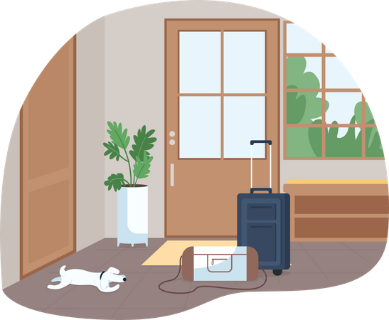 Hallway with baggage for family trip  Illustration