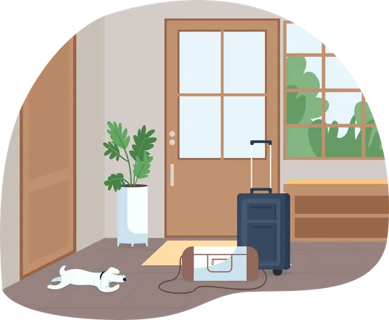 Hallway with baggage for family trip  Illustration