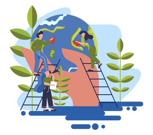 Behalten Sie Die Saubere Idee Der Erde Recycling Und Reinigungskonzept Okologie Und Umweltpflege Idee Der Mullwiederverwendung Vektorillustration Im Cartoon Stil Illustration