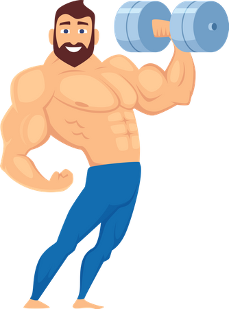 Homem musculoso levantando halteres  Ilustração