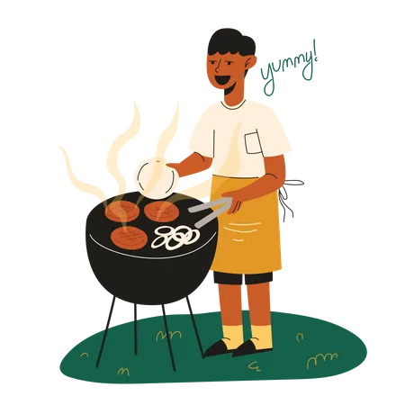 Hamburger auf dem Grill zubereiten  Illustration