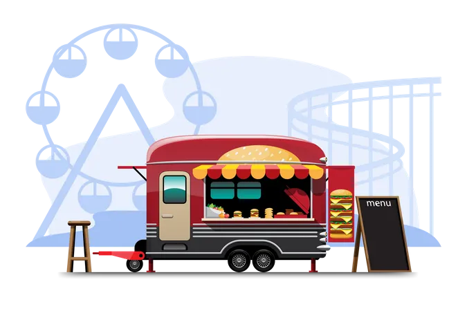 Hamburger shop on wheels Illustration