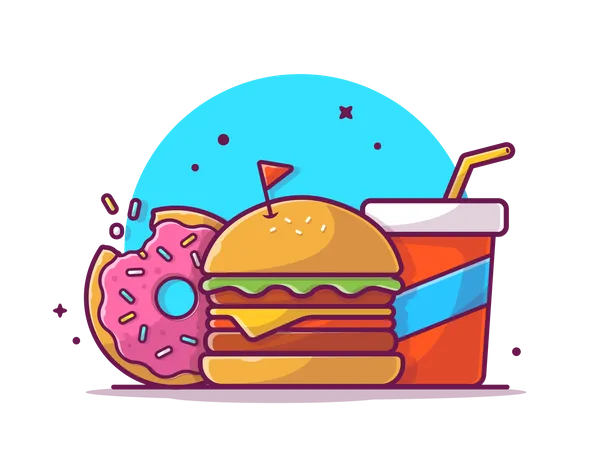 Hambúrguer com donut  Ilustração