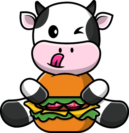 Hamburguesa de vaca abrazada  Ilustración