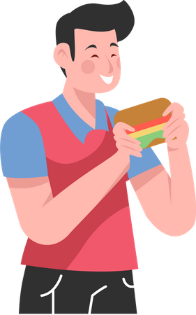 Hombre comiendo hamburguesa  Ilustración