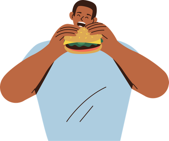 Hombre comiendo hamburguesa  Ilustración