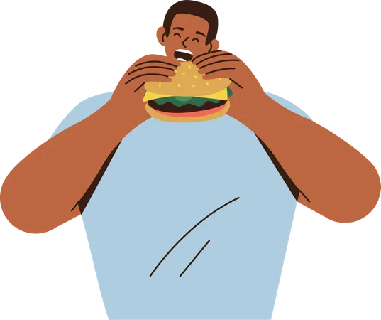 Hombre comiendo hamburguesa  Ilustración