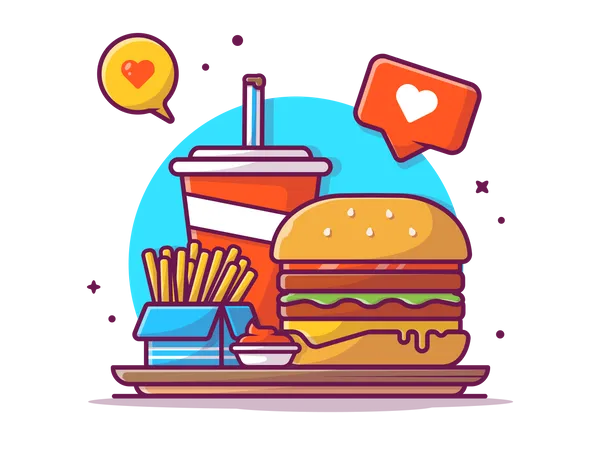 Comida de hamburguesa  Ilustración