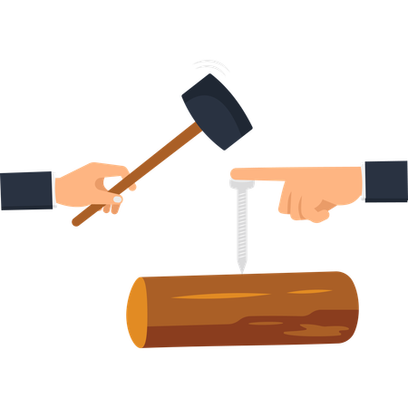 Hammering Nail into Wood Log  Illustration