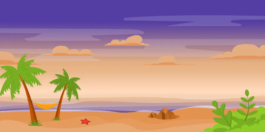 A Hammock On A Beach Flat Illustrative Background Illustration