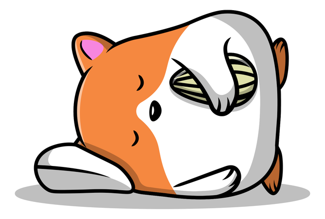 Hamster dorme no chão com comida  Ilustração