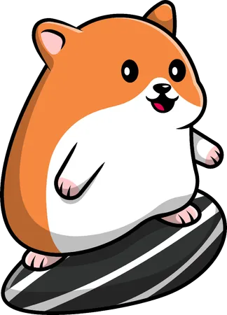 Hamster surfando com semente de girassol  Ilustração