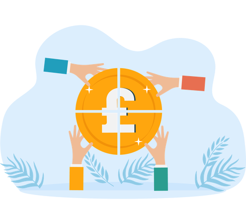 Hand and divided Russian rubles  Illustration