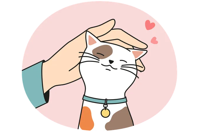 かわいい猫を手で撫でる  イラスト