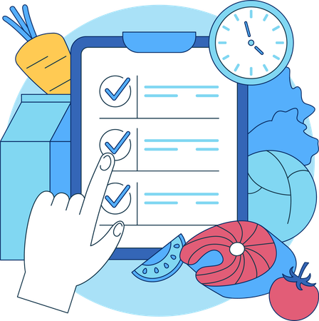 Hand checkmark on diet plan  Illustration