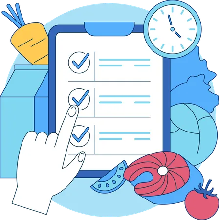 Hand checkmark on diet plan  Illustration