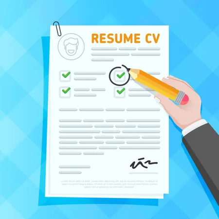 Hand circling check on resume  Illustration