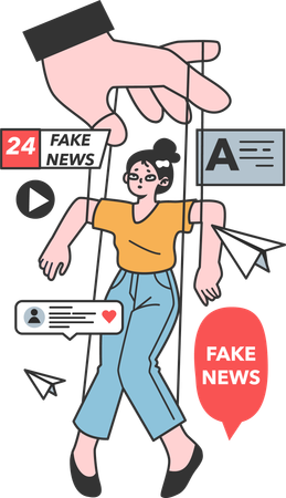 Hand controlling girl with 24 fake news  Illustration