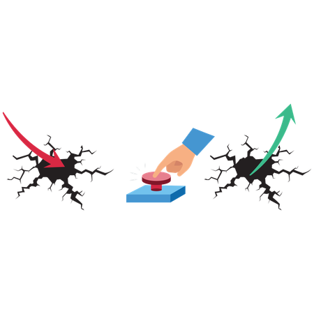 Hand drückt Knopf und fällt in Höhle, aus der eine Pfeilkarte wächst  Illustration