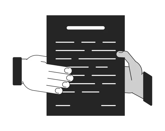 Hand Gives Document To Hand Flat Monochrome Isolated Vector Object Share Information Editable Black And White Line Art Drawing Simple Outline Spot Illustration For Web Graphic Design Illustration