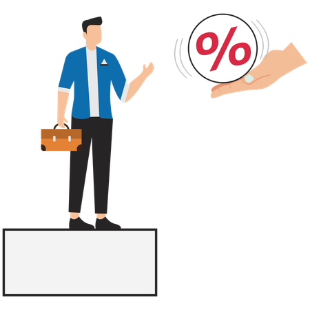 Hand gives man a percentage  Illustration