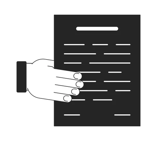 Hand Gives Paper Blank Flat Monochrome Isolated Vector Object Share Information Editable Black And White Line Art Drawing Simple Outline Spot Illustration For Web Graphic Design Illustration