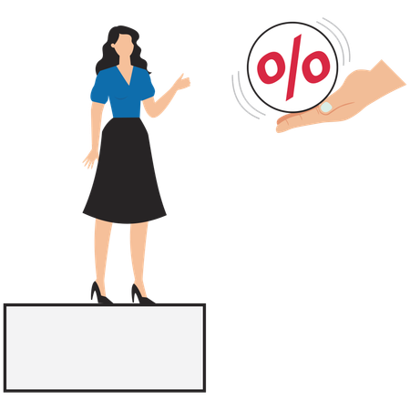 Hand gives woman a percentage  Illustration