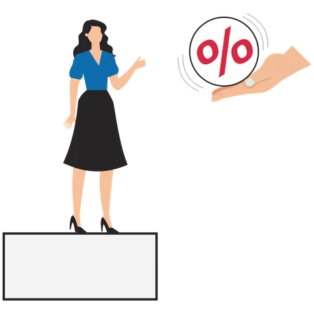 Hand gives woman a percentage  Illustration