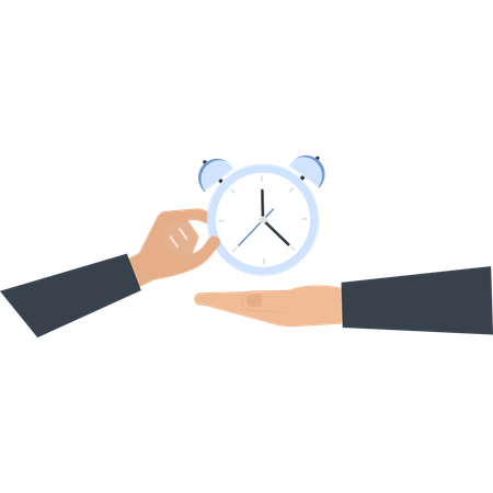 Hand giving alarm clock to another hand time management deadline  Illustration
