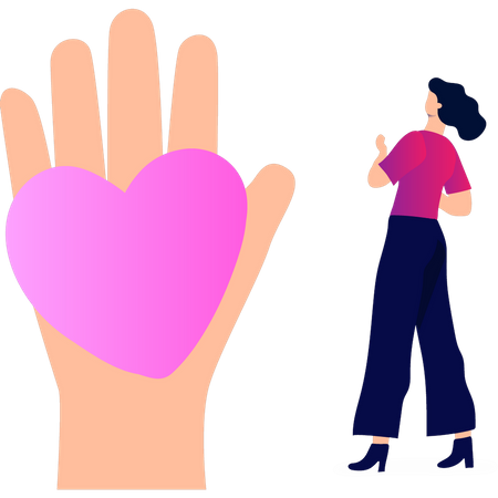 Hand giving heart to woman  Illustration