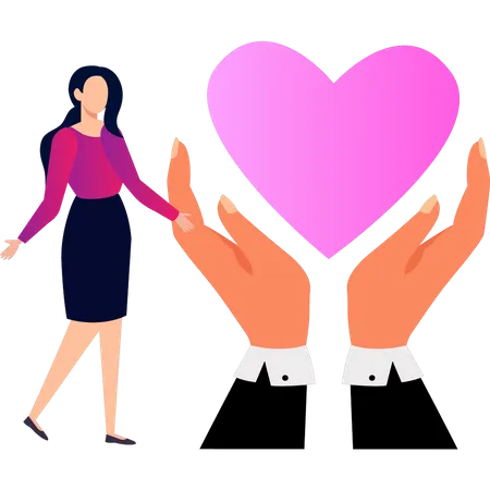 Hand giving heart to woman  Illustration