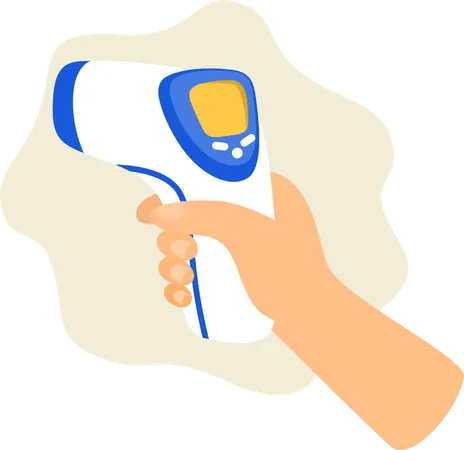 Hand hält ein Infrarot-Thermometer zur Messung der Körpertemperatur  Illustration