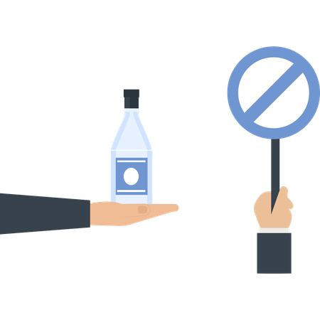 Hand hält Flasche und Schild Kein Alkohol erlaubt  Illustration