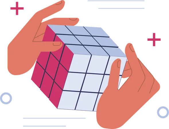 Hand hält Rubik zum Lösen des Puzzles  Illustration