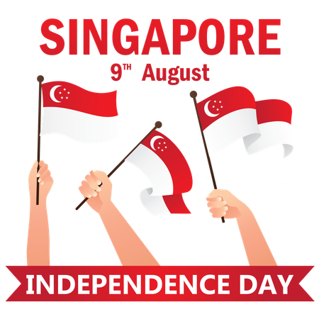 Hand Held National Singapore Flags  일러스트레이션