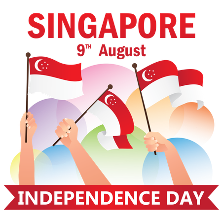 Hand Held National Singapore Flags  イラスト