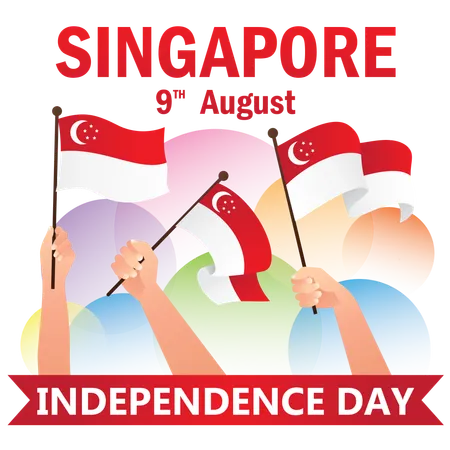 Hand Held National Singapore Flags  イラスト