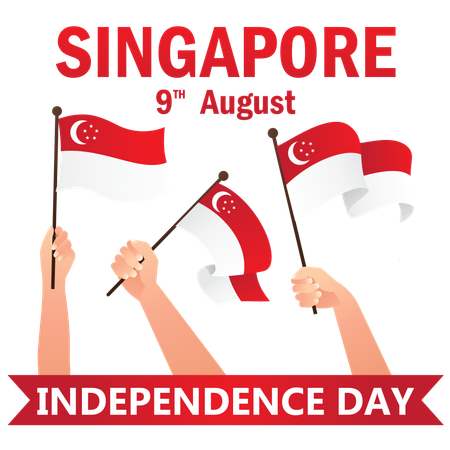 Hand Held National Singapore Flags  Illustration