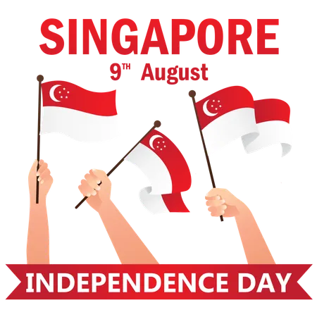 Hand Held National Singapore Flags  Illustration