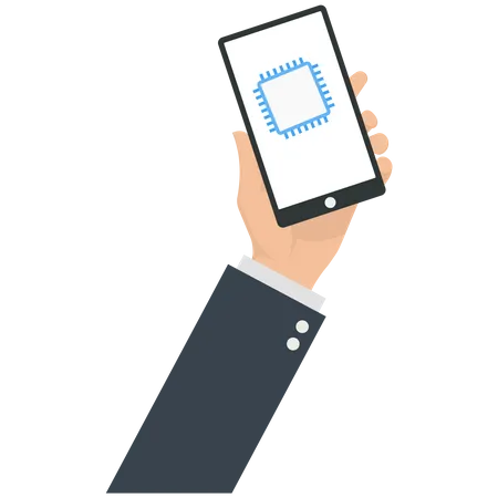 Hand holding a mobile phone with processor  Illustration