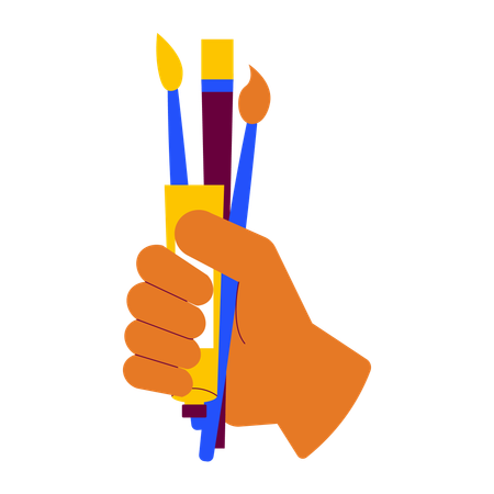 Hand holding art supplies  Illustration