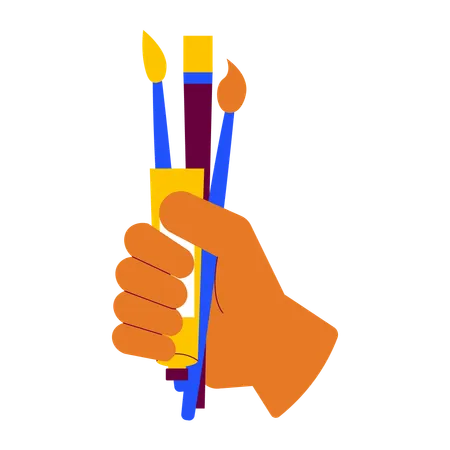 Hand holding art supplies  Illustration