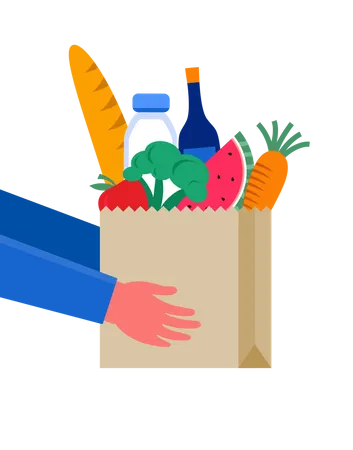 Hand holding bag of vegetables  Illustration