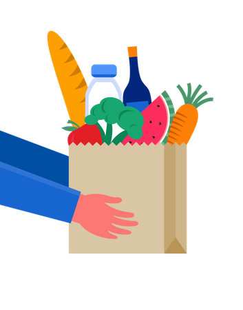 Hand holding bag of vegetables  Illustration