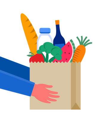 Hand holding bag of vegetables  Illustration