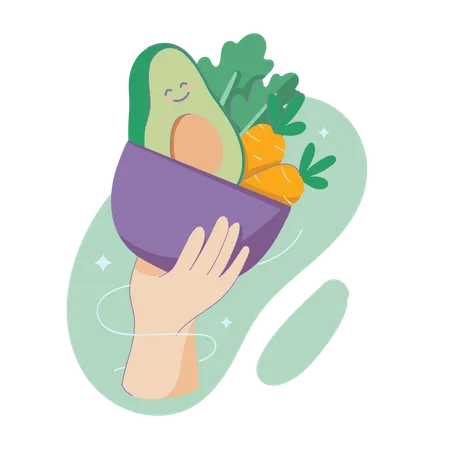 Hand holding basket of Vegetables  Illustration