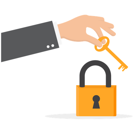Hand holding big key while reset password  Illustration